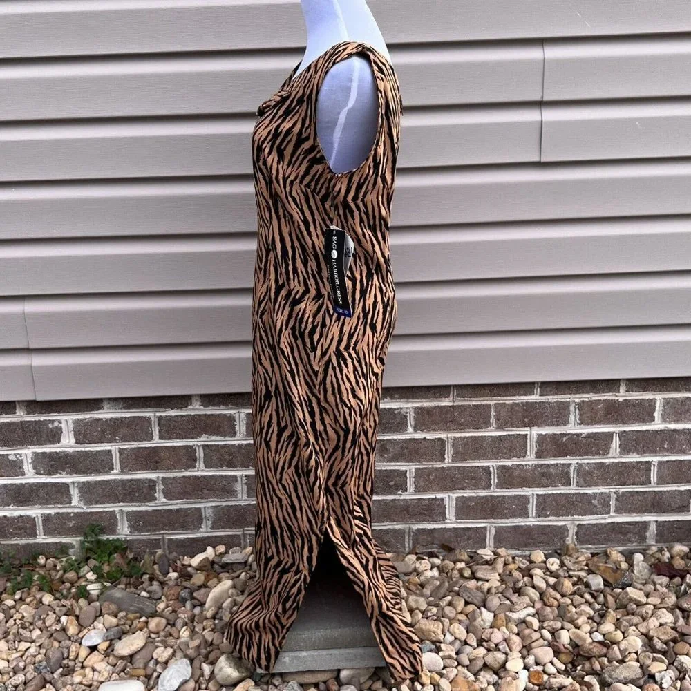 Sag Harbor Tiger Print Sleeveless Dress Bow‎ Detail Size 10 Midi Length
